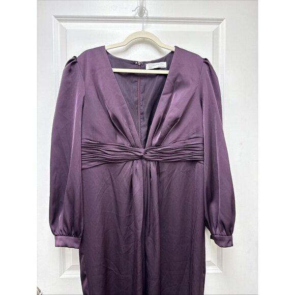MAC DUGGAL Size 14 Plum 2647 Front Twist V-Neck Long Puff Sleeve Jumpsuit New - Picture 5 of 10